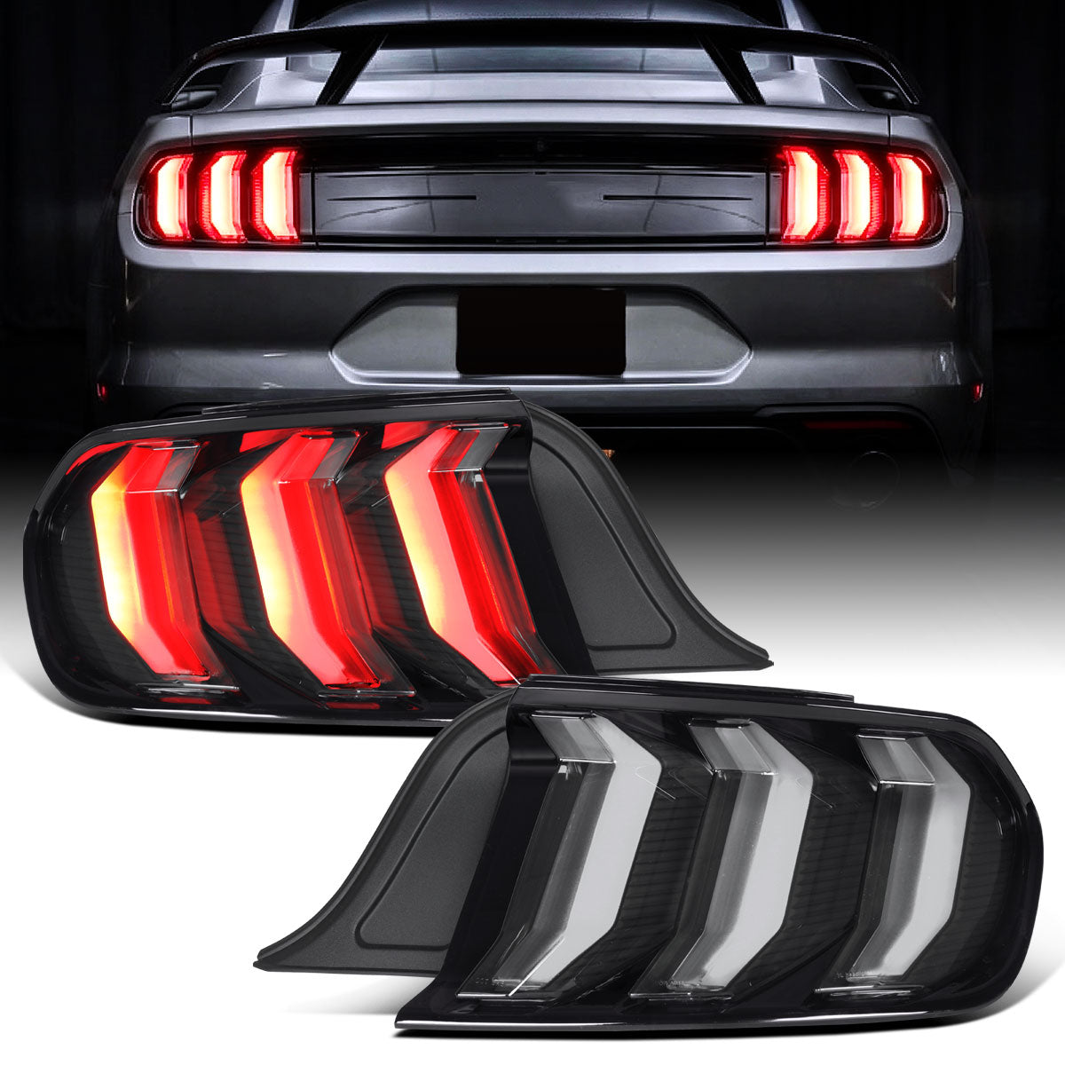 2015-2023 Ford Mustang Euro Style  Replacement Full LED Sequential Turn Signals Tail Lights Assembly Pair | Black