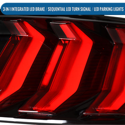 2015-2023 Ford Mustang Euro Style Replacement Full LED Sequential Turn Signals Tail Lights Assembly Pair | Red