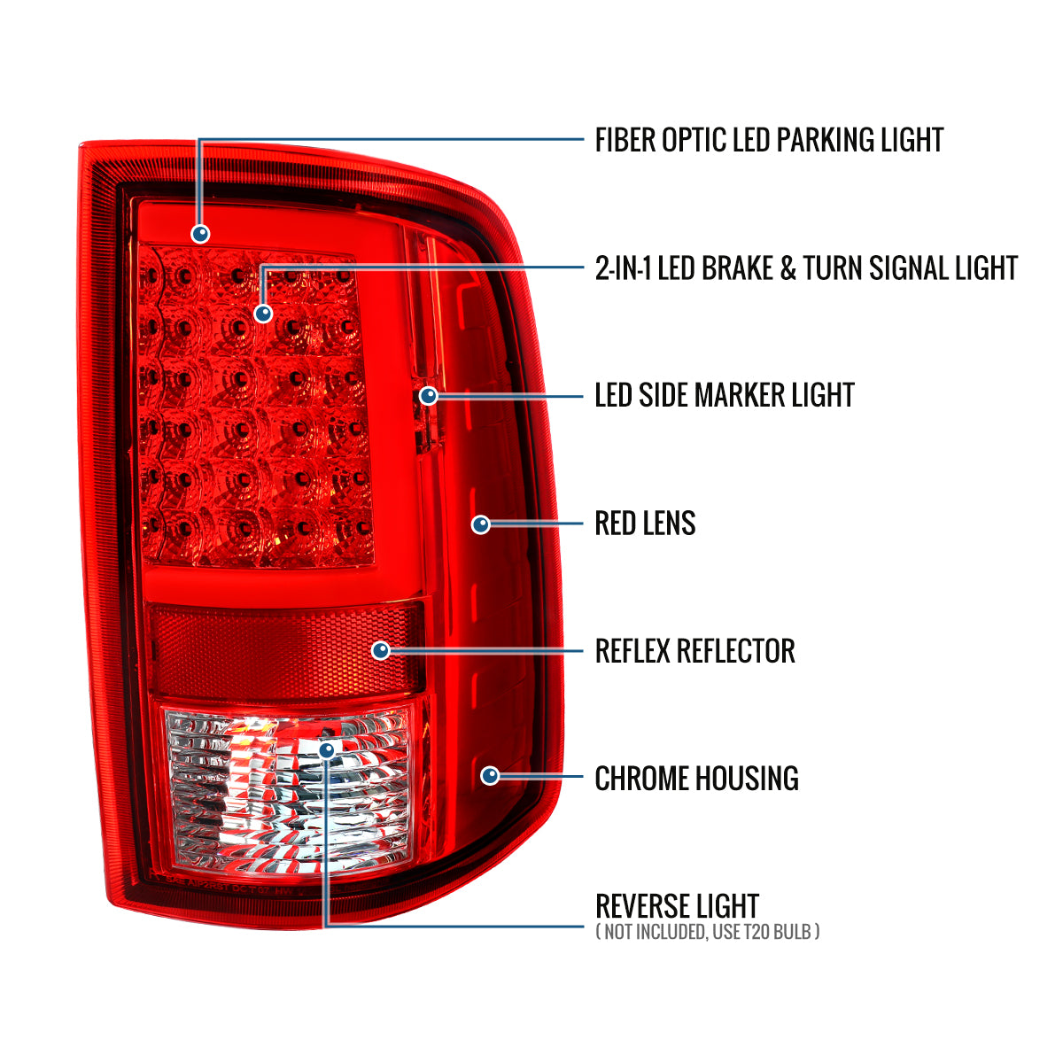 2009-2018 Dodge Ram 1500 2500 3500 LED Integrated Turn Signals and Brake Tail Lights Assembly Pair | Red