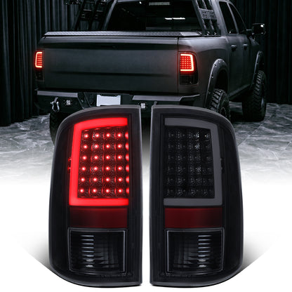 2009-2018 Dodge Ram 1500 2500 3500 LED Integrated Turn Signals and Brake Tail Lights Assembly Pair | Black Smoke