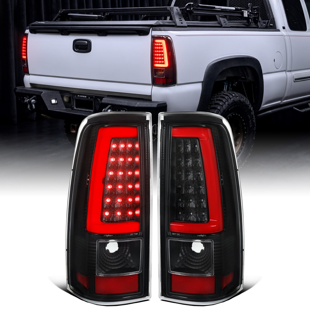 2003-2007 Chevy Silverado 1500 2500 3500 Upgrade LED Integrated Brake and Turn Signals Tail Lights Assembly Pair | Black