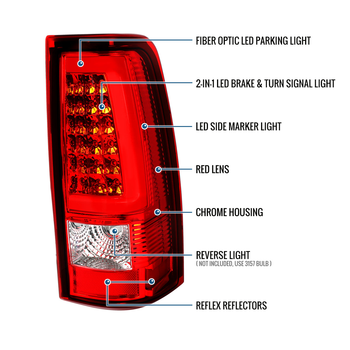2003-2007 Chevy Silverado 1500 2500 3500 Upgrade LED Integrated Brake and Turn Signals Tail Lights Assembly Pair | Red