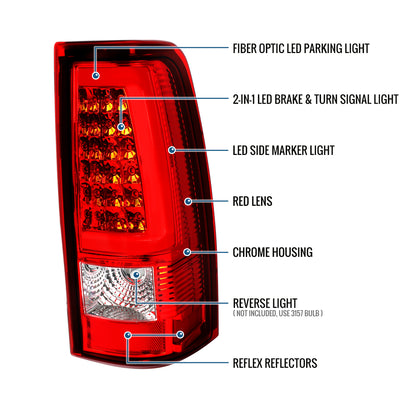 2003-2007 Chevy Silverado 1500 2500 3500 Upgrade LED Integrated Brake and Turn Signals Tail Lights Assembly Pair | Red