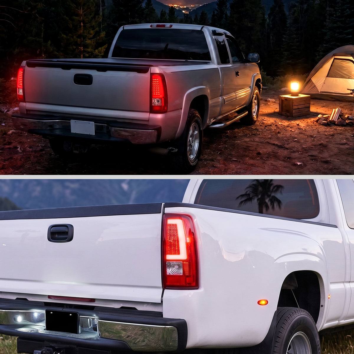 2003-2007 Chevy Silverado 1500 2500 3500 Upgrade LED Integrated Brake and Turn Signals Tail Lights Assembly Pair | Red