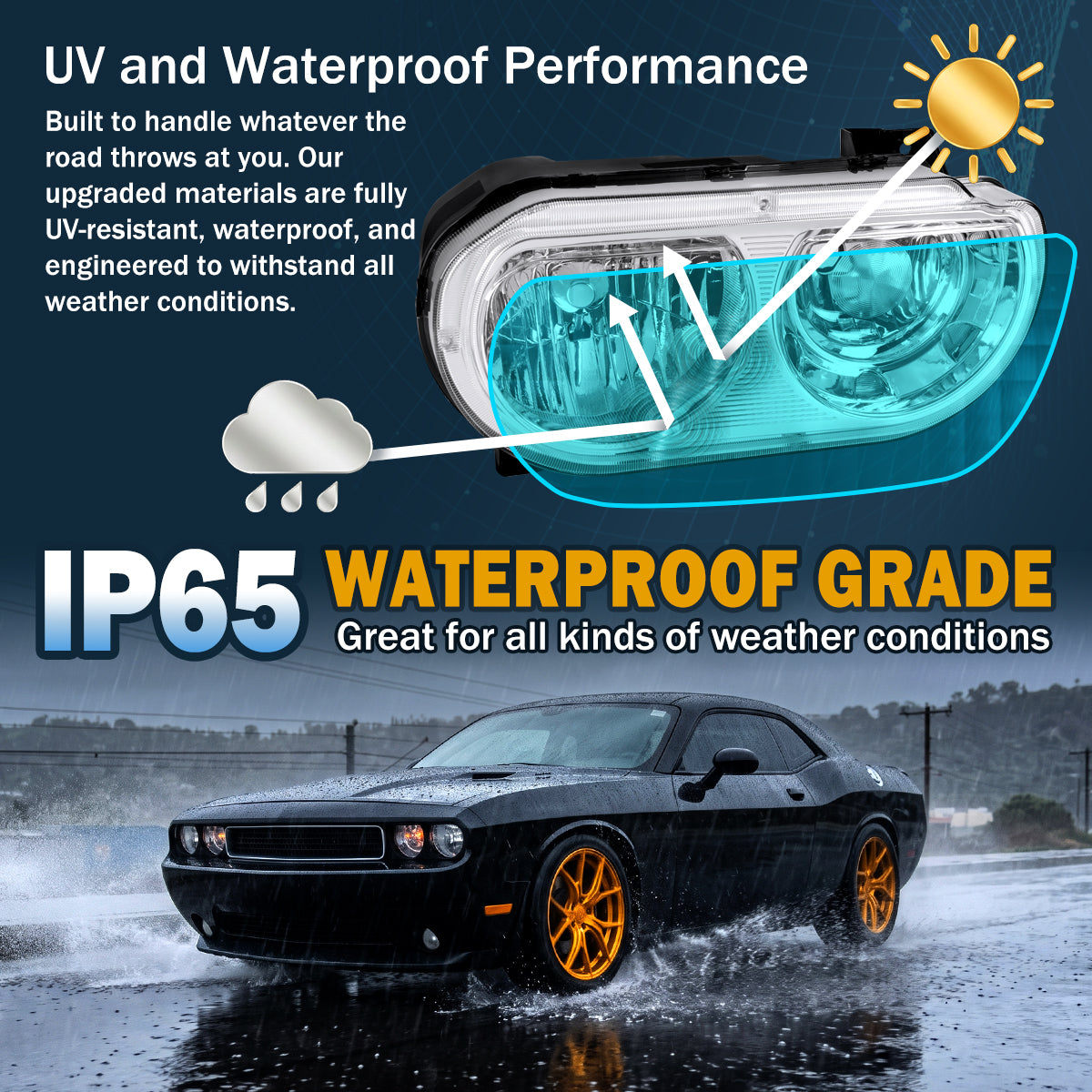 2008-2014 Dodge Challenger Halogen Headlights Pair | Chrome