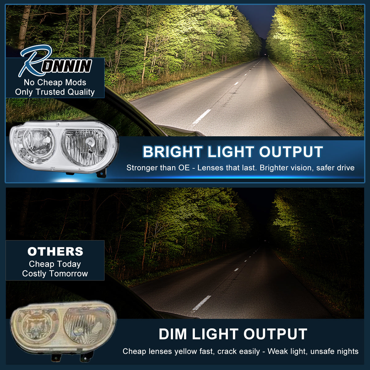 2008-2014 Dodge Challenger Halogen Headlights Pair | Chrome