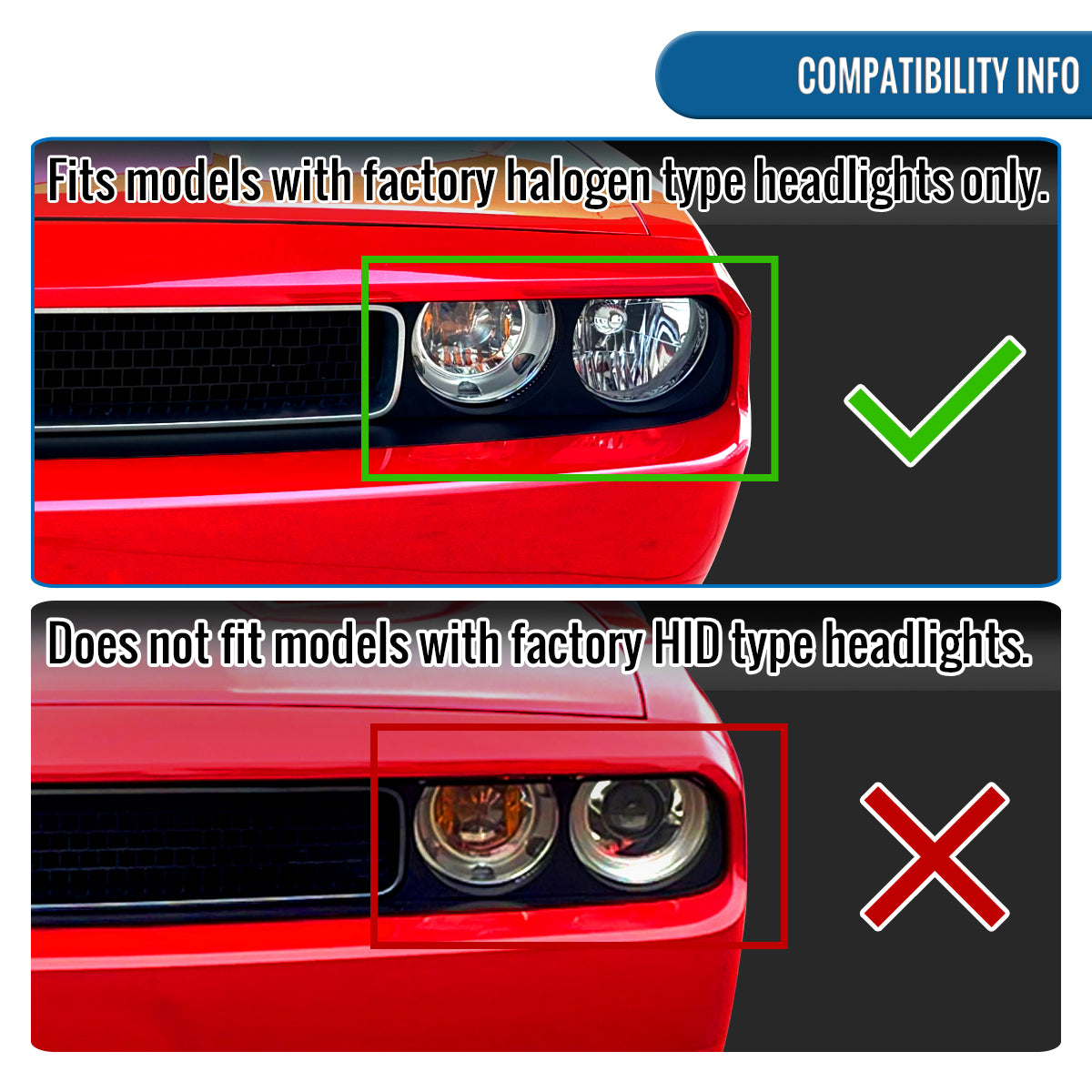 2008-2014 Dodge Challenger Halogen Headlights Pair | Chrome