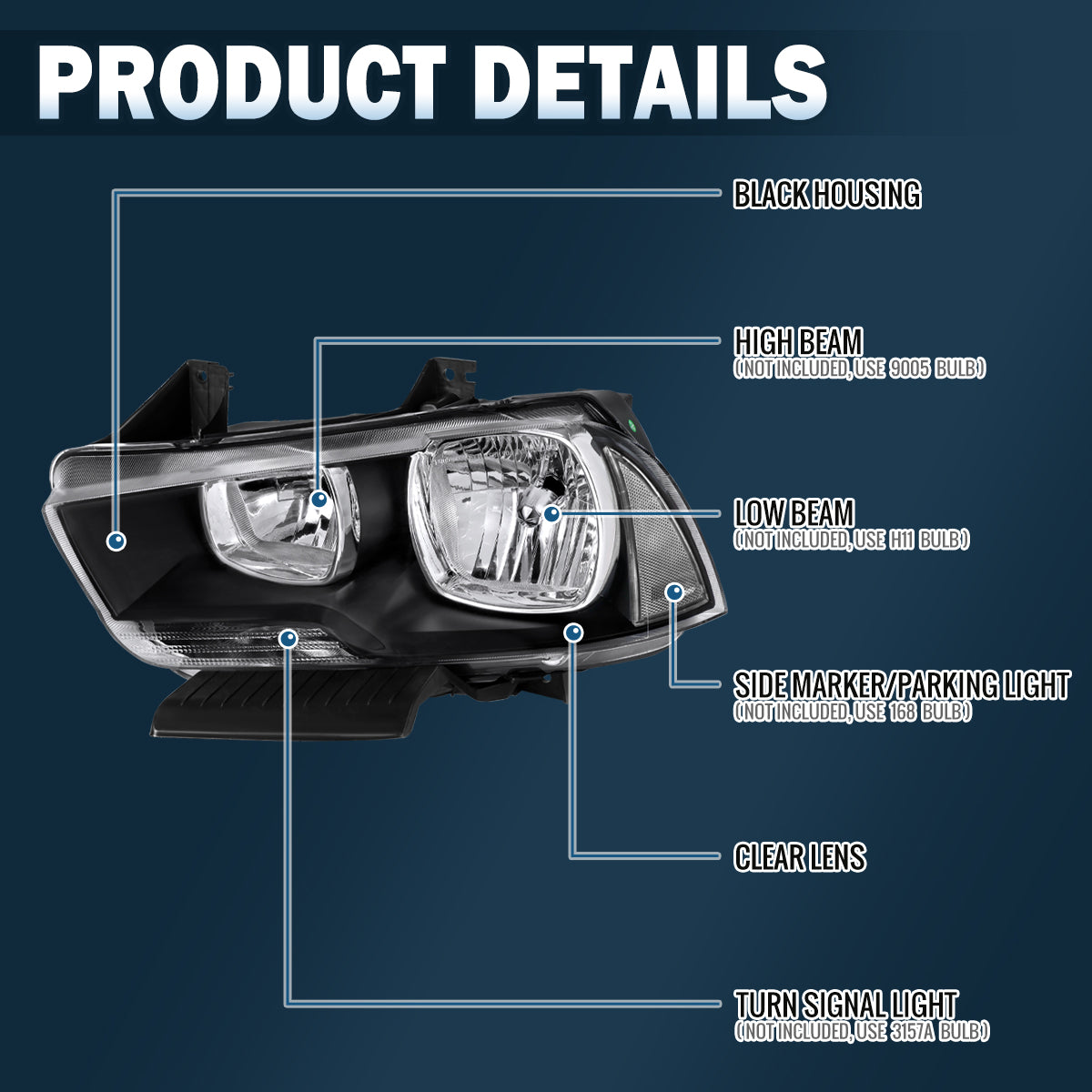 2011-2014 Dodge Charger Halogen Headlights Pair | Black