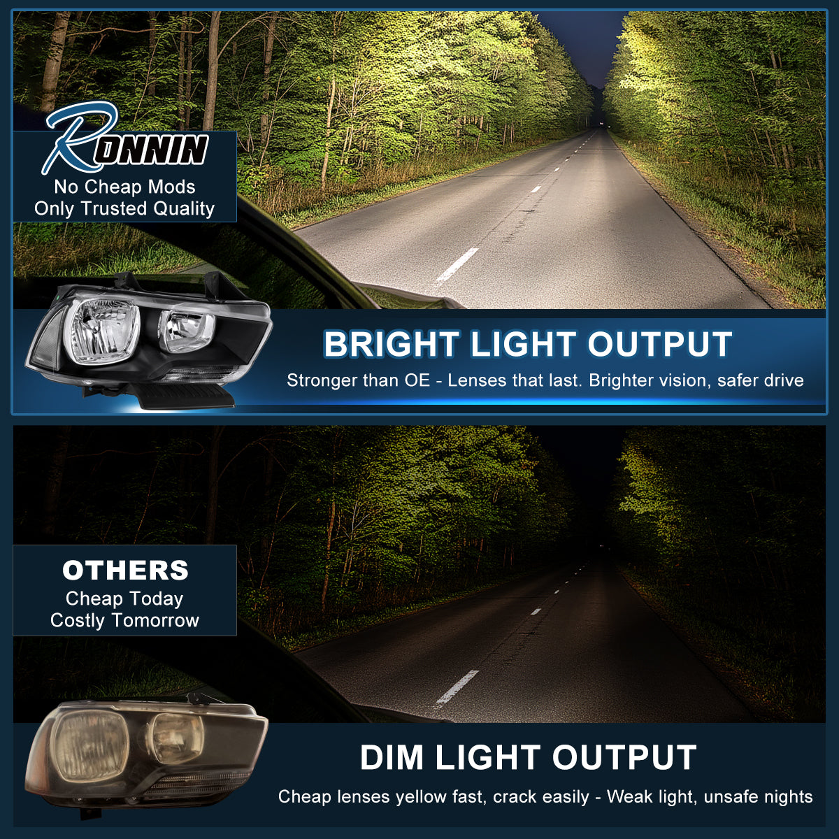 2011-2014 Dodge Charger Halogen Headlights Pair | Black