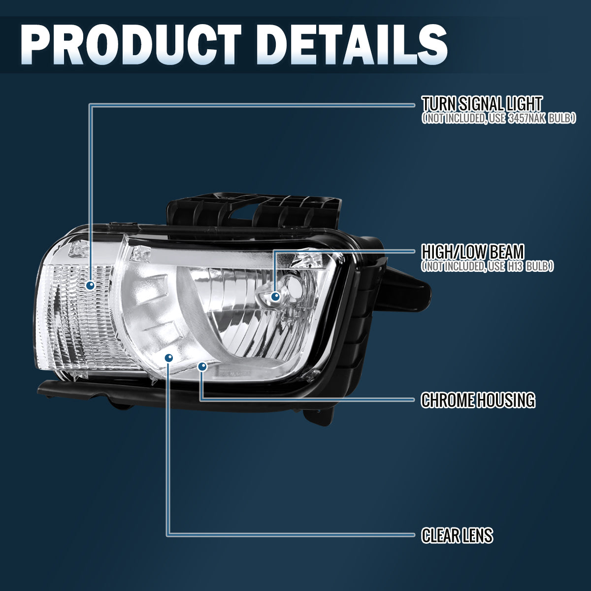 2010-2013 Chevy Camaro Halogen Headlights Pair | Chrome
