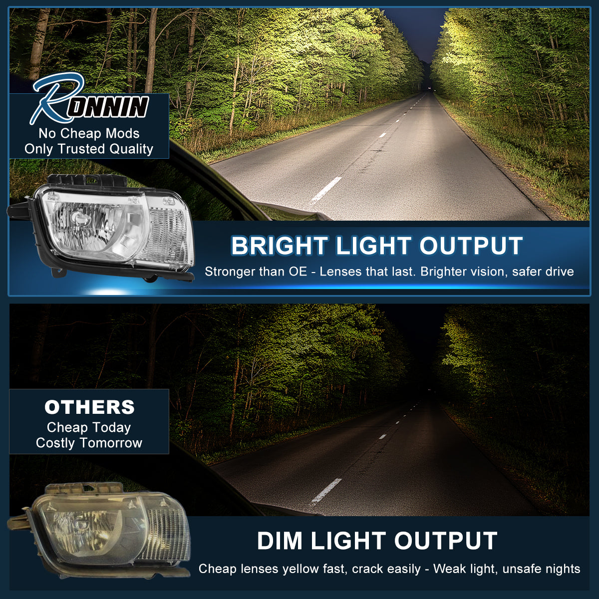 2010-2013 Chevy Camaro Halogen Headlights Pair | Chrome