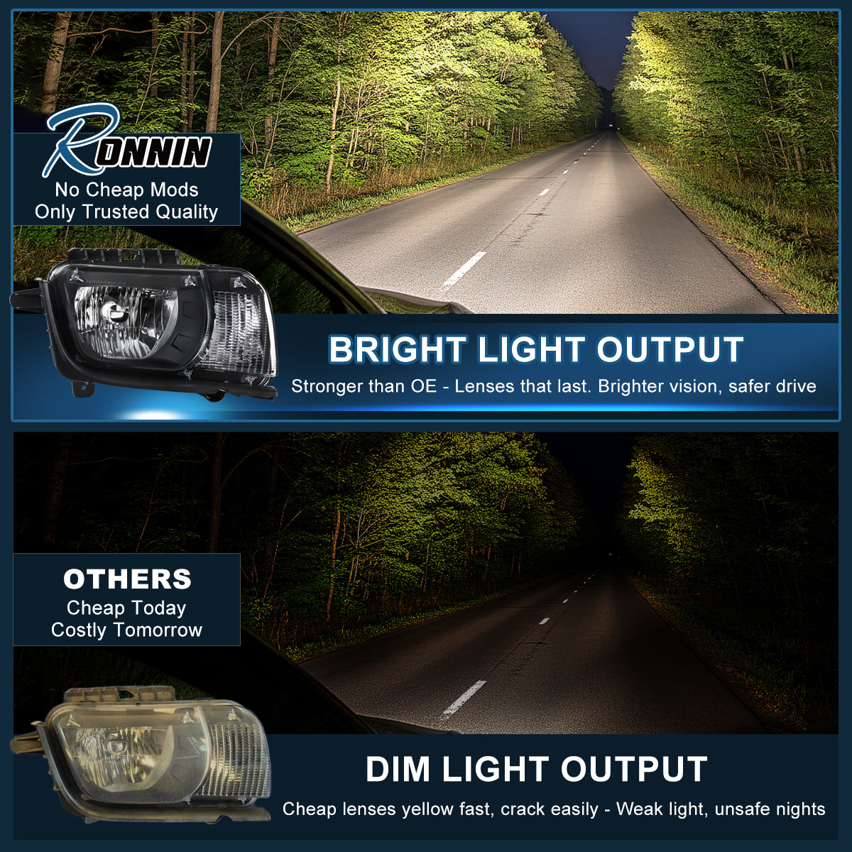 2010-2013 Chevy Camaro Halogen Headlights Pair | Black