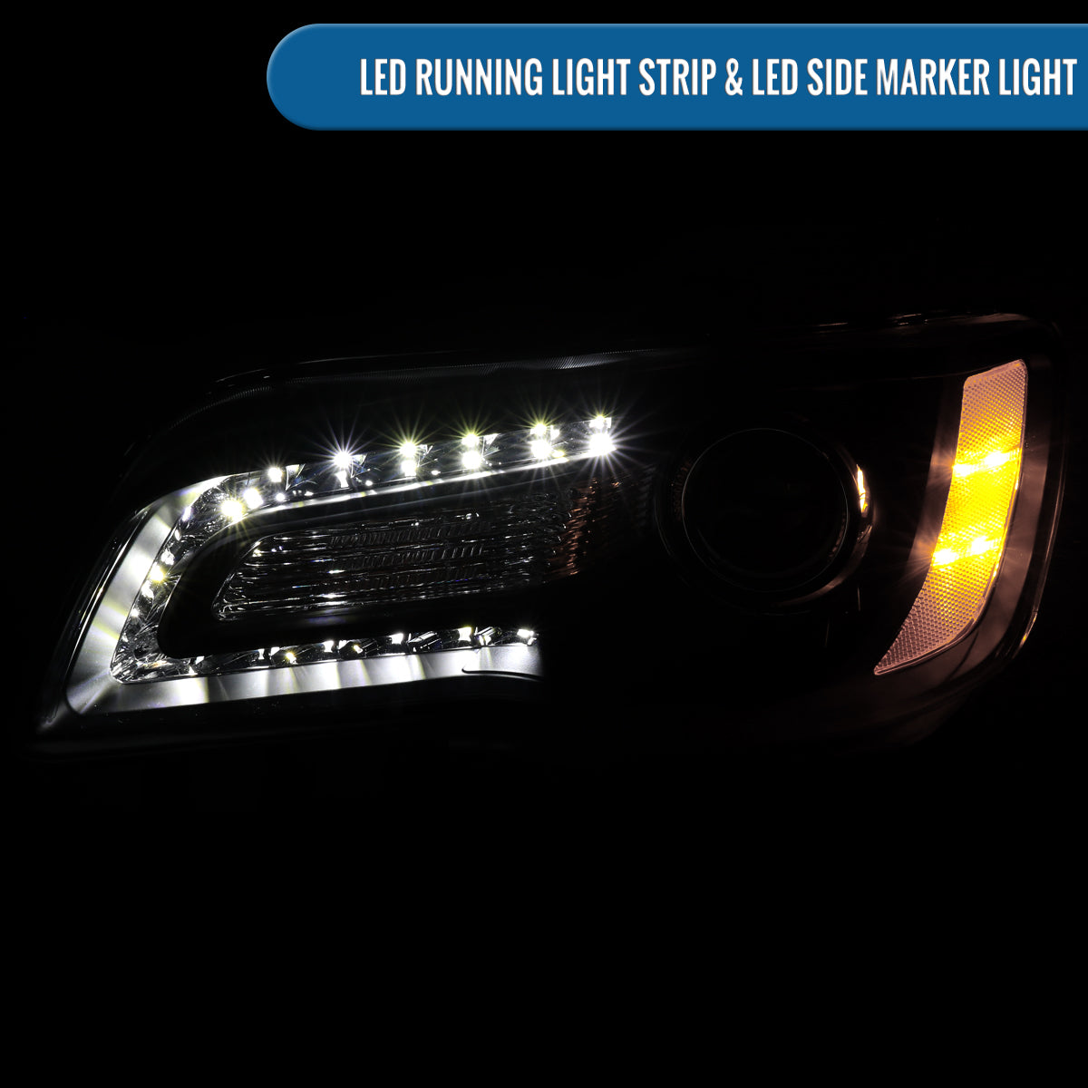 2011-2014 Chrysler 300 Projector Headlights LED DRL Halogen Style Replacement Pair | Black