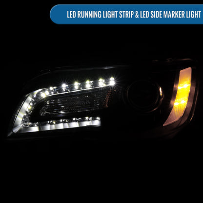 2011-2014 Chrysler 300 Projector Headlights LED DRL Halogen Style Replacement Pair | Black