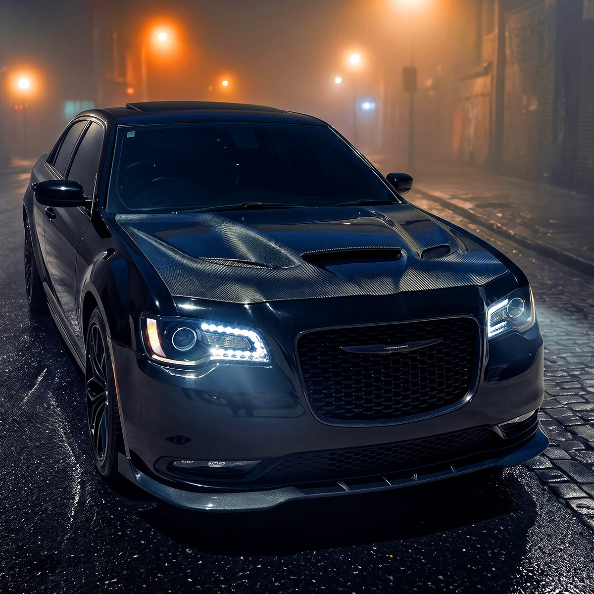 2011-2014 Chrysler 300 Projector Headlights LED DRL Halogen Style Replacement Pair | Black