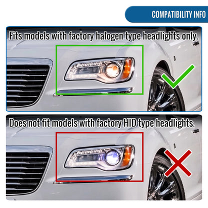 2011-2014 Chrysler 300 Projector Headlights LED DRL Halogen Style Replacement Pair | Black