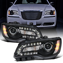 2011-2014 Chrysler 300 Projector Headlights LED DRL Halogen Style Replacement Pair | Black