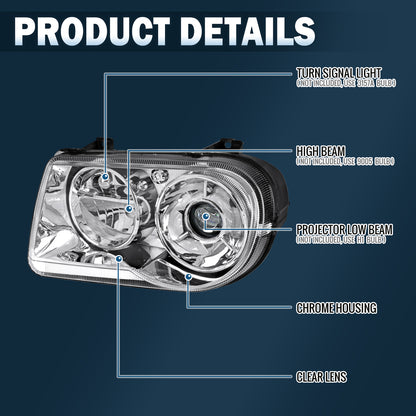 2005-2010 Chrysler 300C Projector Headlights Pair | Chrome