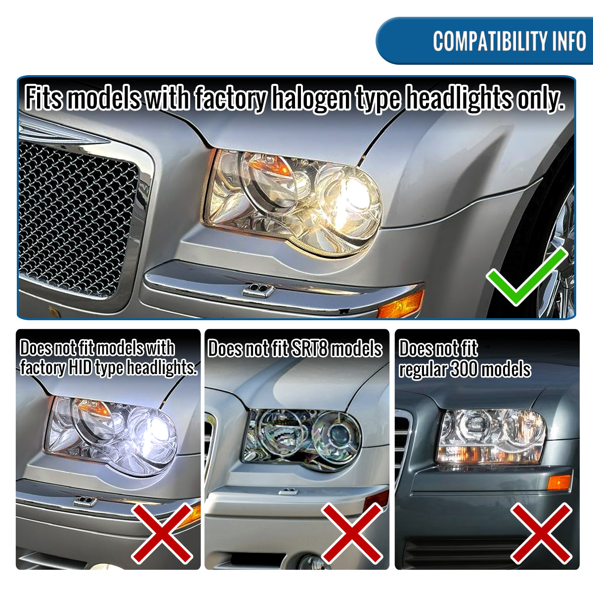 2005-2010 Chrysler 300C Projector Headlights Pair | Chrome
