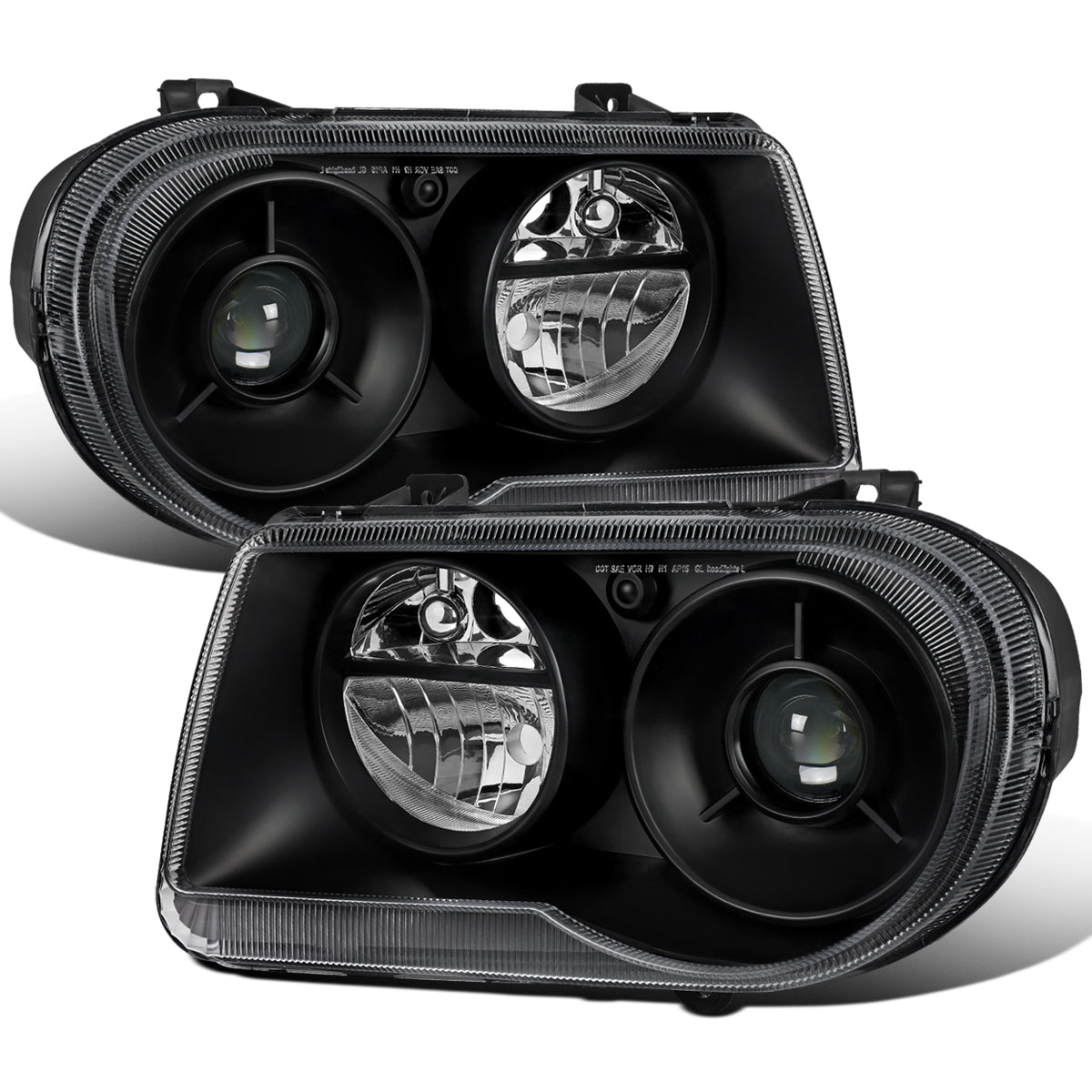2005-2010 Chrysler 300C Halogen Projector Headlights Pair | Black