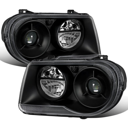 2005-2010 Chrysler 300C Halogen Projector Headlights Pair | Black