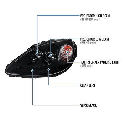 2005-2013 Chevy Corvette C6 HID Projector Headlights Pair | Black