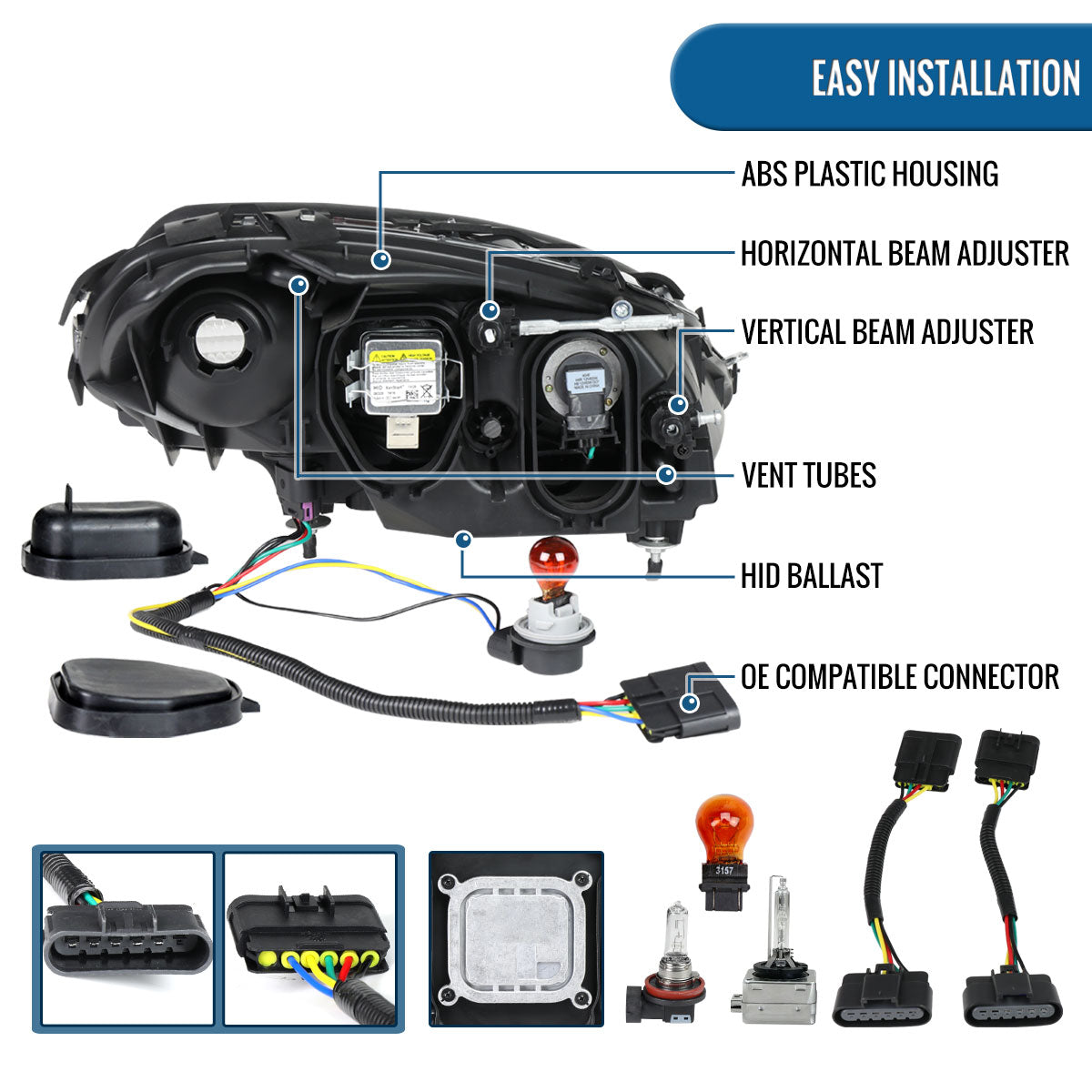 2005-2013 Chevy Corvette C6 HID Projector Headlights Pair | Orange