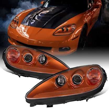 2005-2013 Chevy Corvette C6 HID Projector Headlights Pair | Orange