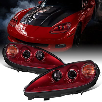 2005-2013 Chevy Corvette C6 HID Projector Headlights Pair | Red