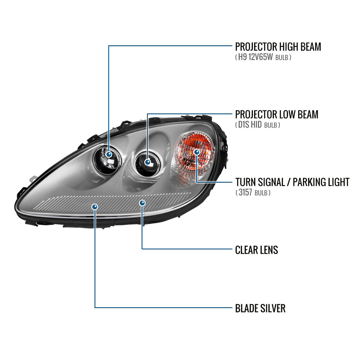 2005-2013 Chevy Corvette C6 HID Projector Headlights Pair | Silver