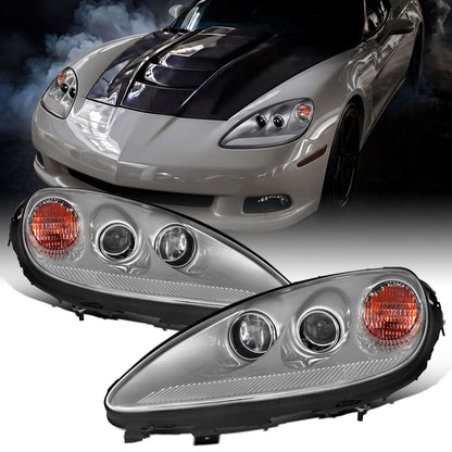 2005-2013 Chevy Corvette C6 HID Projector Headlights Pair | Silver