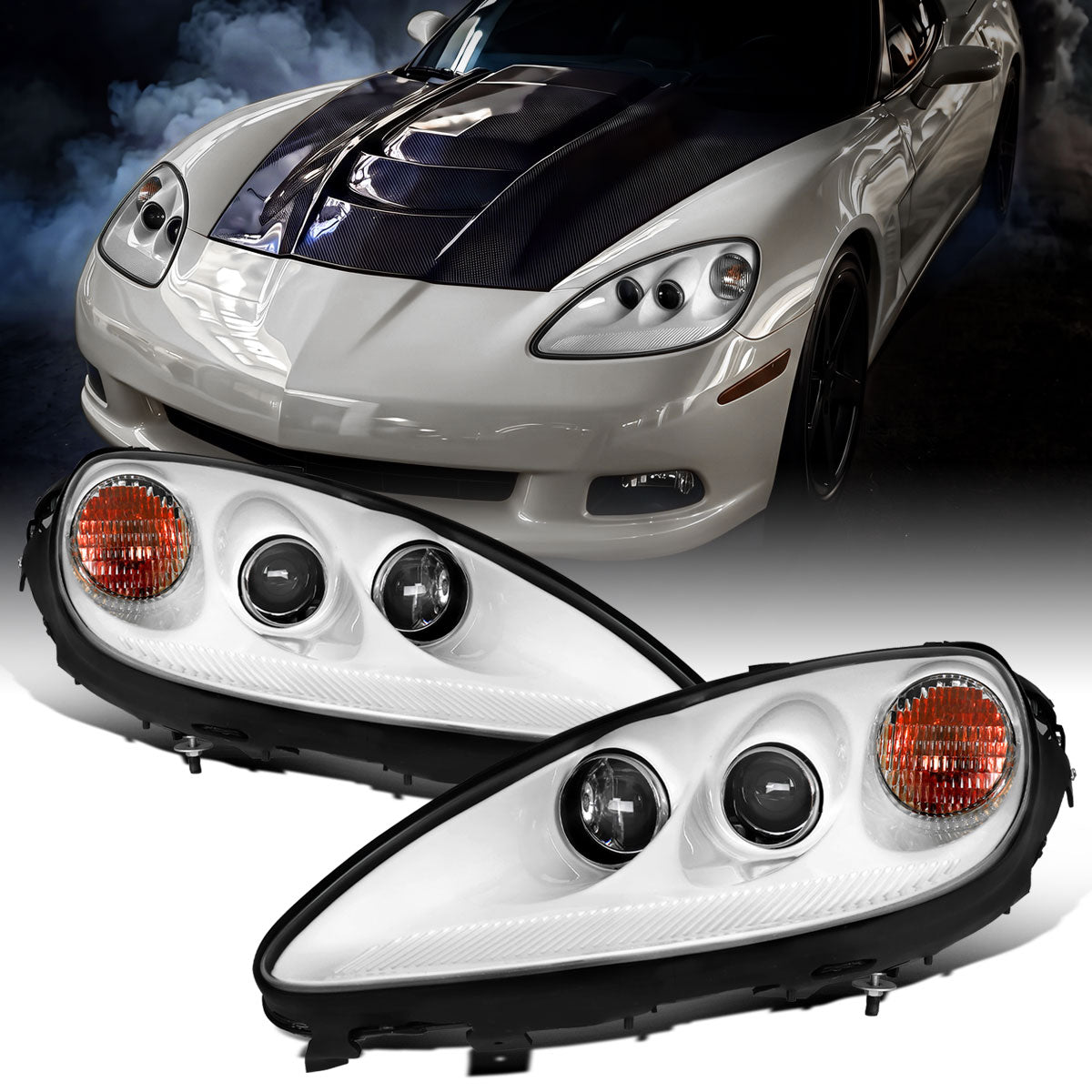 2005-2013 Chevy Corvette C6 HID Projector Headlights Pair | White