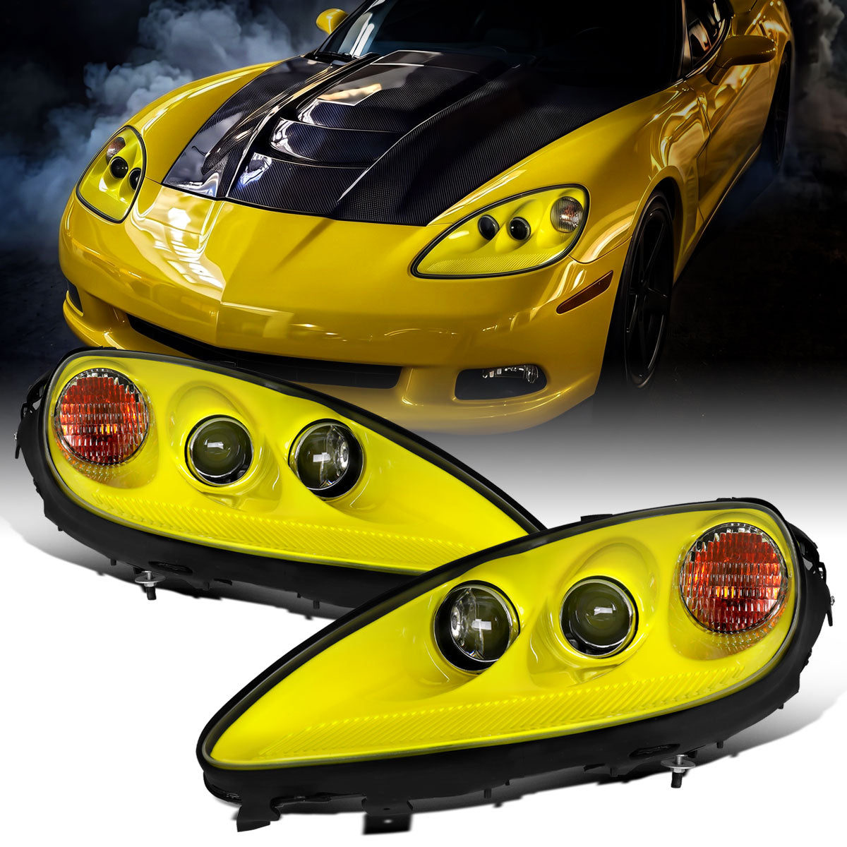 2005-2013 Chevy Corvette C6 HID Projector Headlights Pair | Yellow