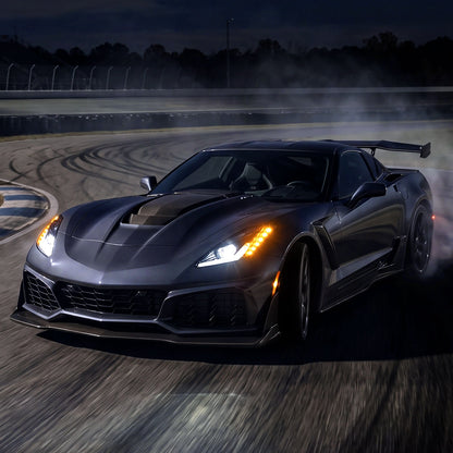 2014-2019 Chevy Corvette C7 HID Projector Headlights Pair | Gloss Black