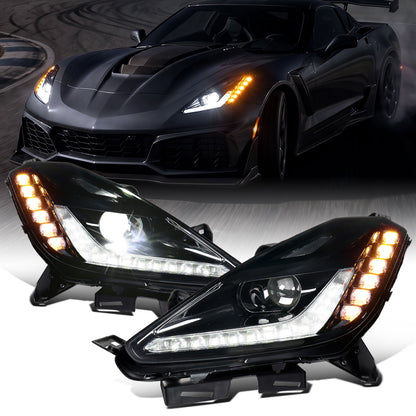 2014-2019 Chevy Corvette C7 HID Projector Headlights Pair | Gloss Black