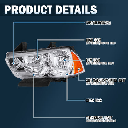 2011-2014 Dodge Charger Halogen Headlights Pair | Chrome