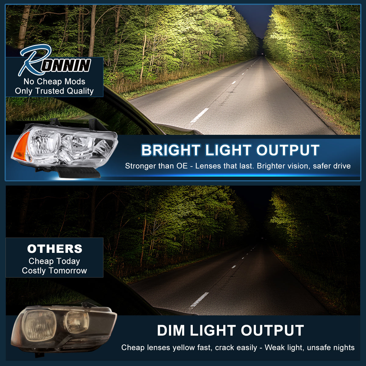 2011-2014 Dodge Charger Halogen Headlights Pair | Chrome