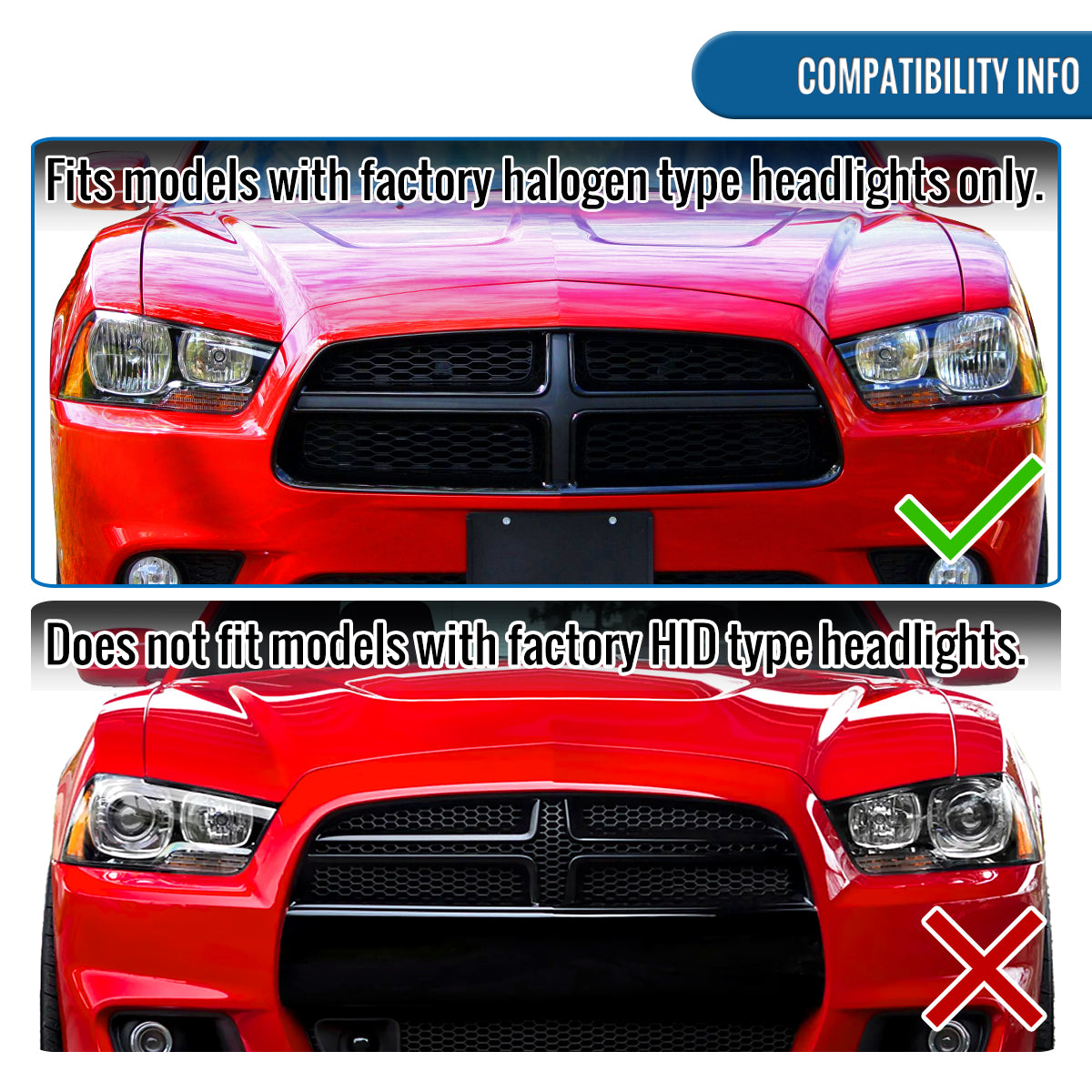 2011-2014 Dodge Charger Halogen Headlights Pair | Chrome