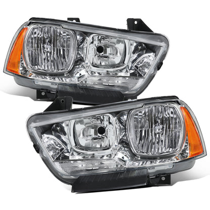 2011-2014 Dodge Charger Halogen Headlights Pair | Chrome