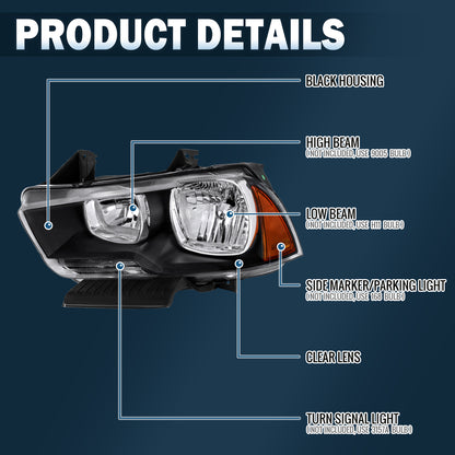 2011-2014 Dodge Charger Halogen Headlights Pair | Black