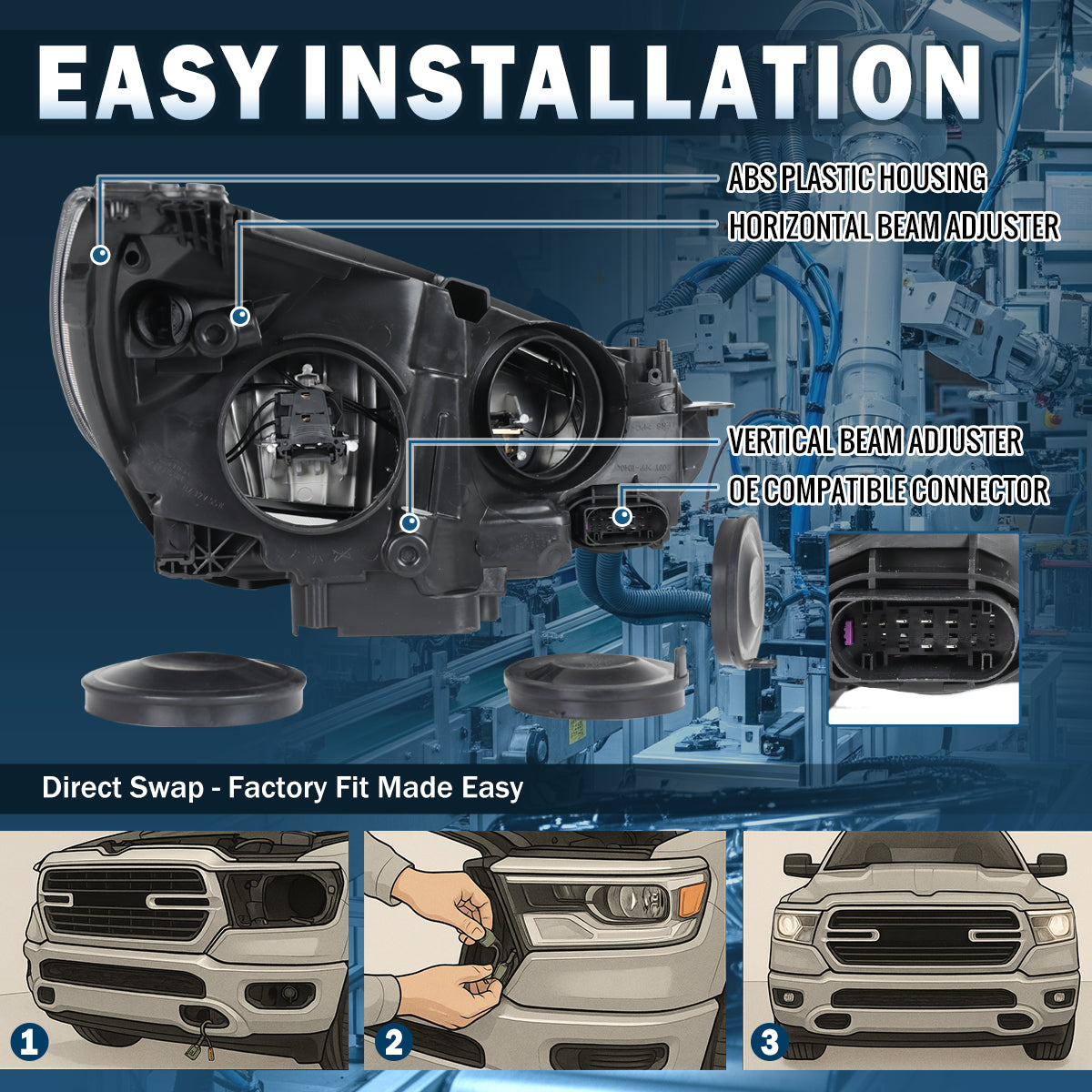2015-2018 Ford Focus Halogen Headlights Pair | Chrome