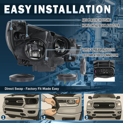 2015-2018 Ford Focus Halogen Headlights Pair | Chrome