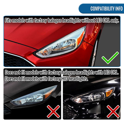 2015-2018 Ford Focus Halogen Headlights Pair | Chrome