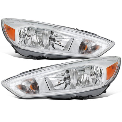 2015-2018 Ford Focus Halogen Headlights Pair | Chrome