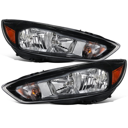 2015-2018 Ford Focus Halogen Headlights Pair | Black
