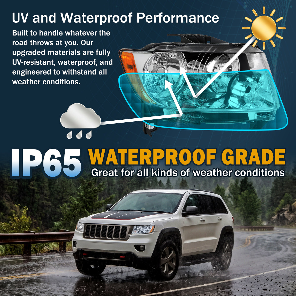 2011-2017 Jeep Grand Cherokee Headlights Pair | Chrome