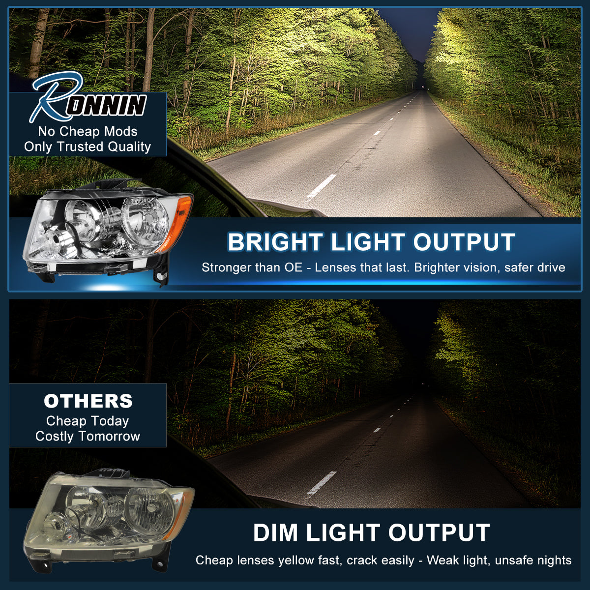 2011-2017 Jeep Grand Cherokee Headlights Pair | Chrome