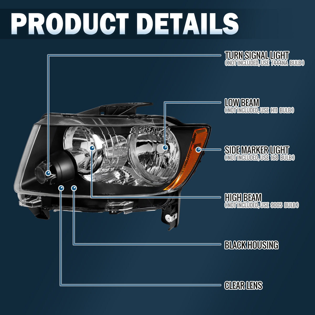 2011-2017 Jeep Grand Cherokee Headlights Pair | Black