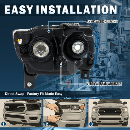 2011-2017 Jeep Grand Cherokee Headlights Pair | Black