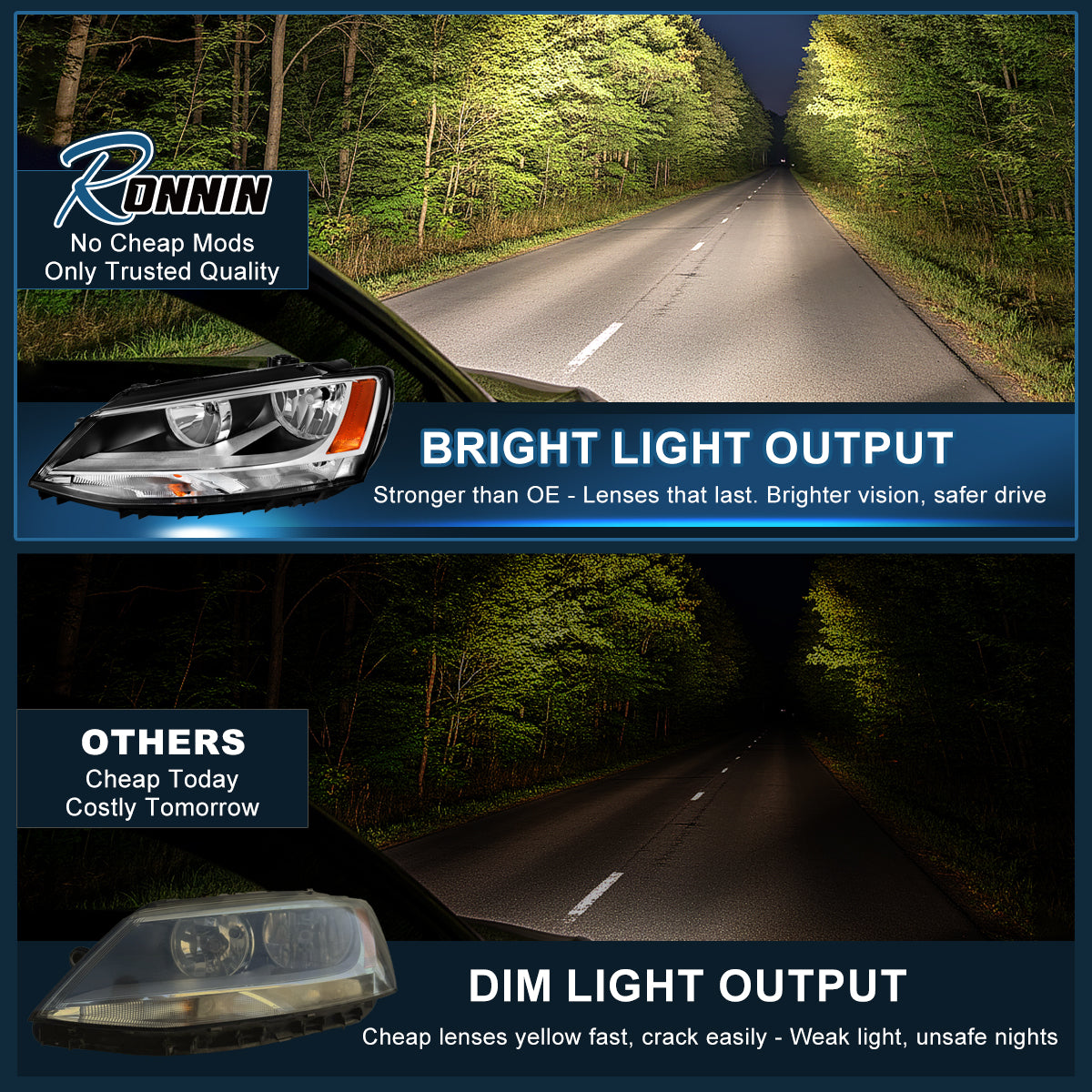 2015-2018 Ford Focus Halogen Headlights Pair | Chrome